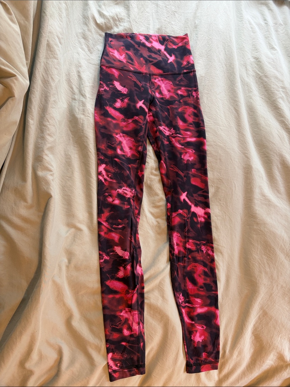 Lululemon leggings, pink/black marbled design.